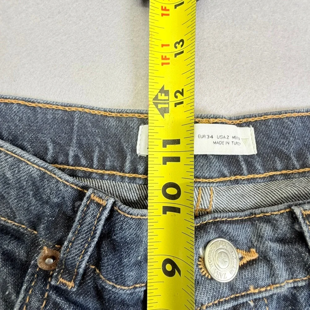 Zara Straight Leg Jeans Women 2L Criptic Blue 100% Cotton Mid Waist Button Fly